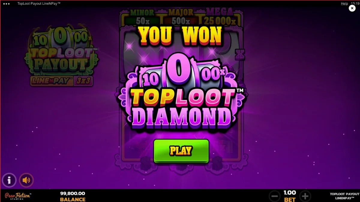 Tampilan visual slot TopLoot Payout LineNPay dengan tema harta karun dan emas